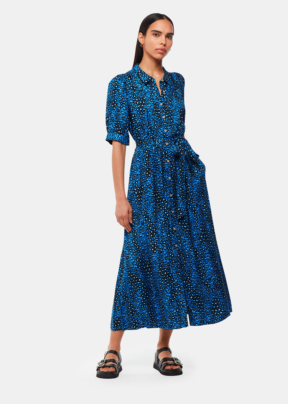 Blue leopard midi dress shop